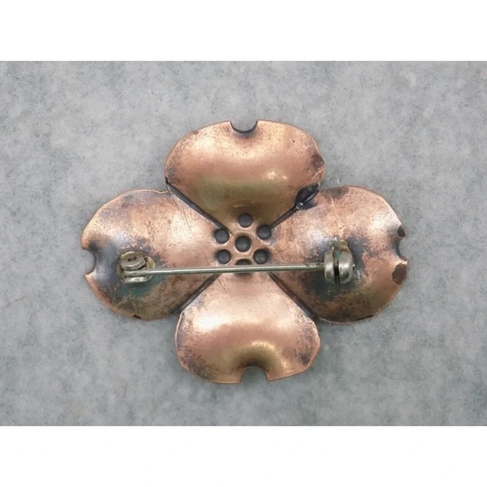 Stuart Nye Copper Dogwood Blossom Brooch Pin Vintage Unsigned Hand Wrought